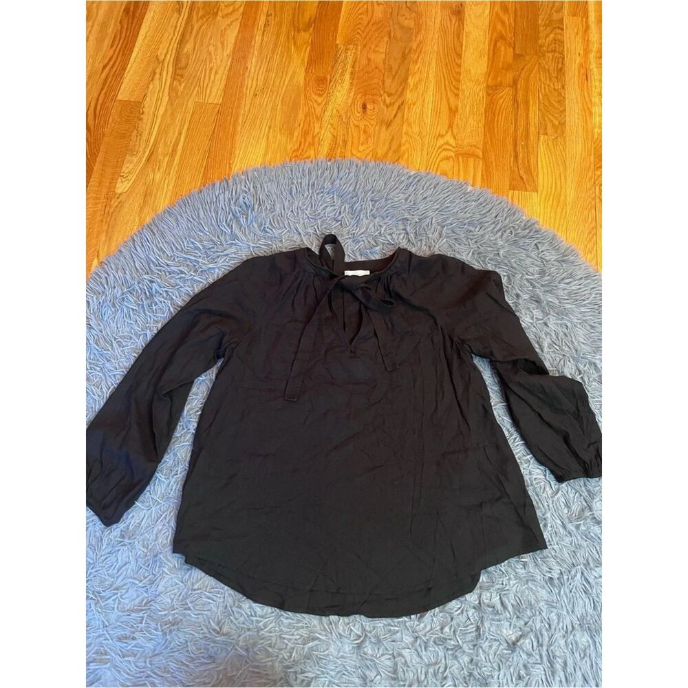 Antonio Melani Black Tie-Neck Linen Blend Blouse Size S